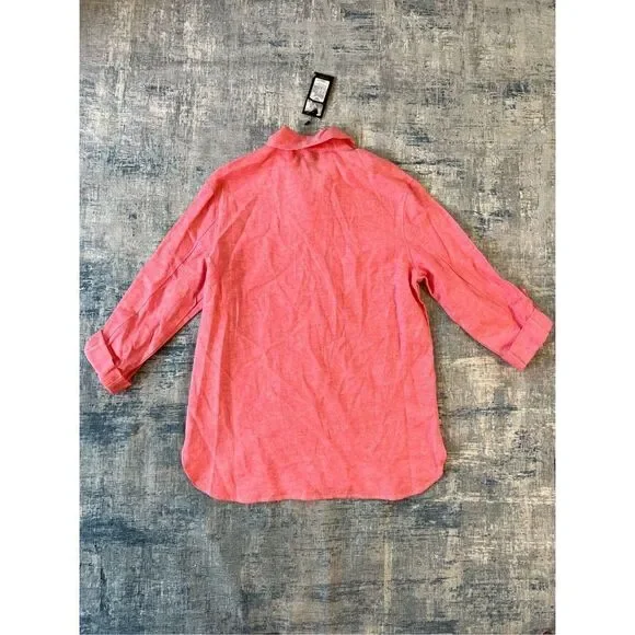 NWT! Jones New York Pink Linen Blend Shacket Jacket With Rolled Tab Small - Picture 3 of 9